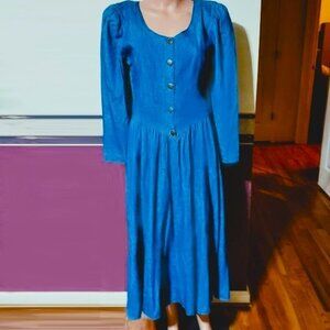 Vtg Tickets Denim Western Shirtwaist Swing Scoop Neck Long Sleeve Dress Size 5/6